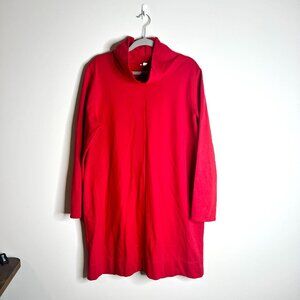 J. Jill PureJill Bright Red Funnel Neck Sweater Tunic Dress Long Sleeve Sz L